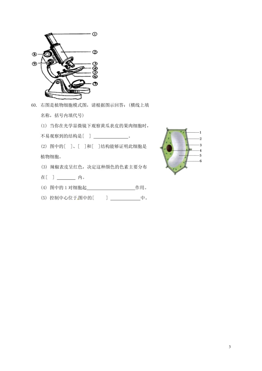 甘肃省靖远县靖安中学2016届九年级生物上学期第一次月考试题（无答案）_第3页