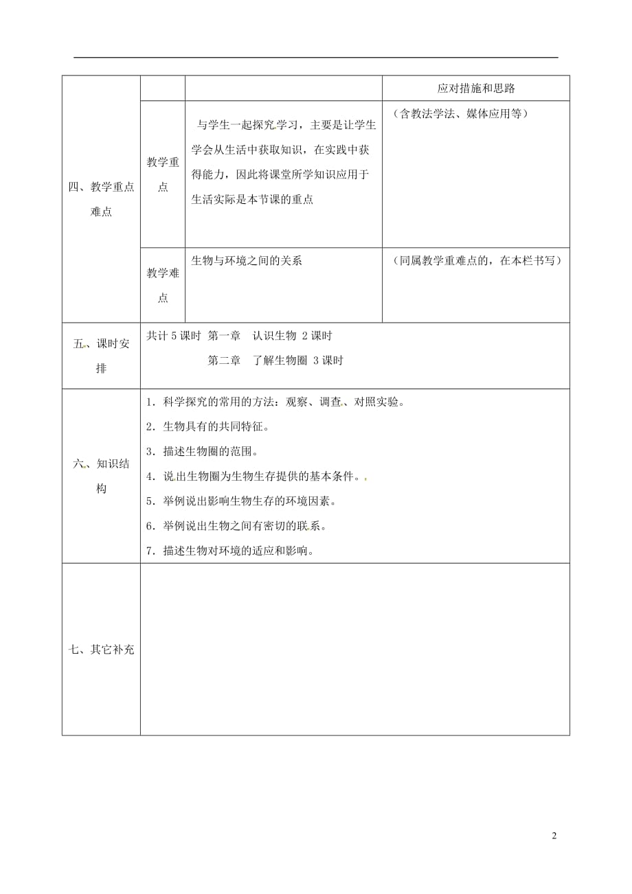 陕西省石泉县七年级生物上册第一单元生物和生物圈教案1新版新人教版20170428280_第2页