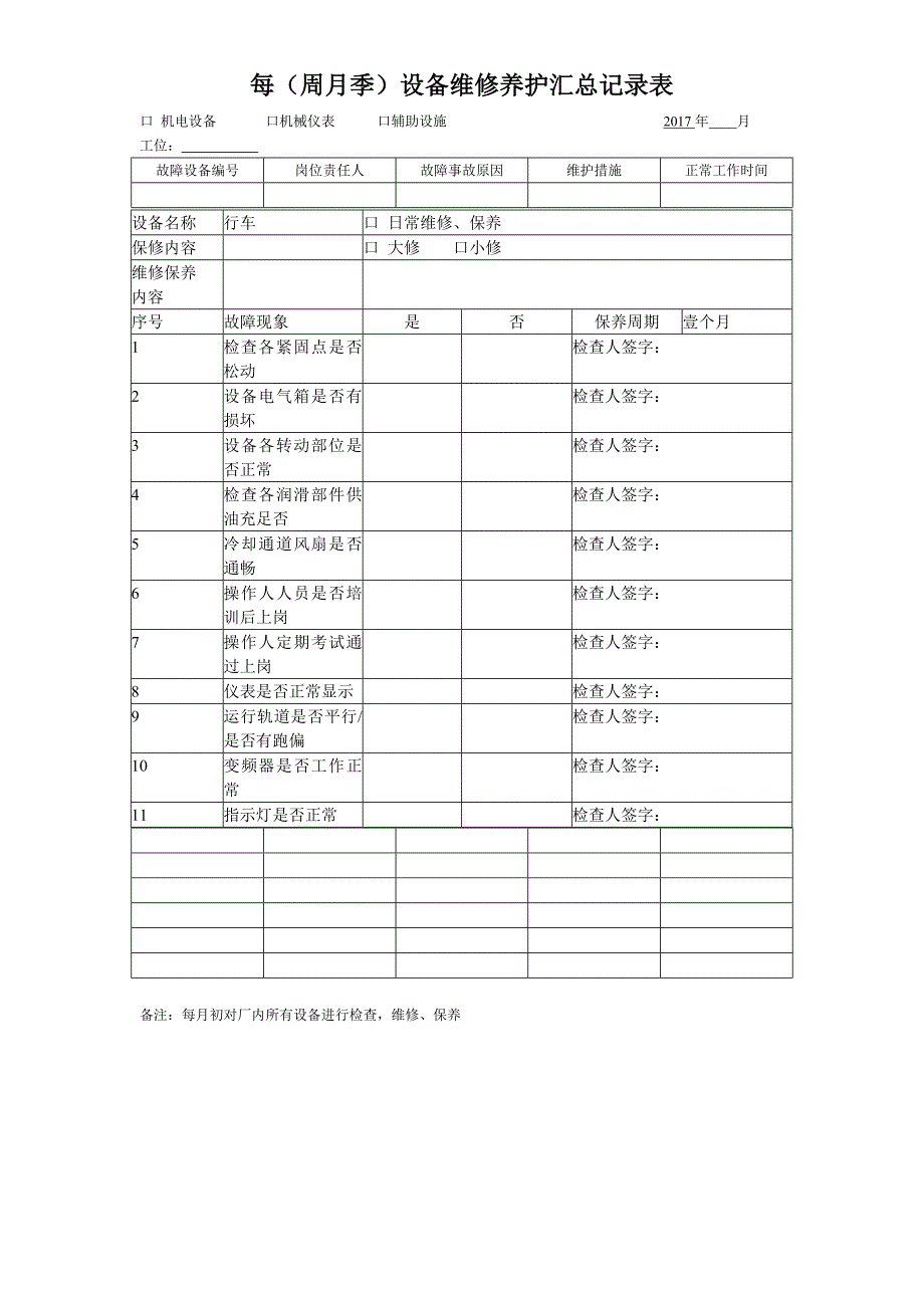 设备维修保养记录表a版_第2页