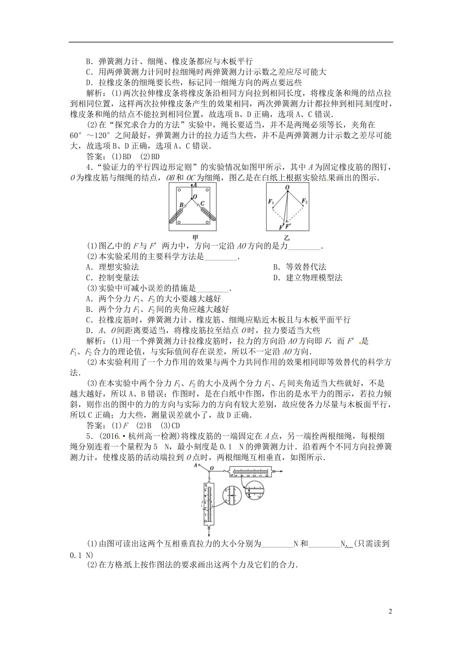 优化方案2017高中物理 第三章 相互作用 实验 验证力的平行四边形定则演练知能优化 新人教版必修1_第2页