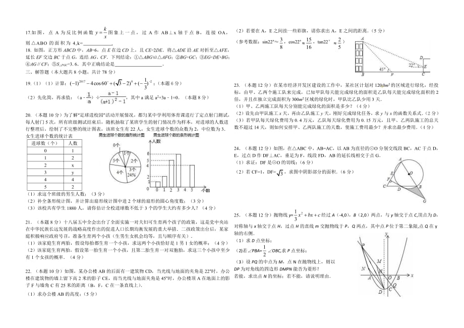 贵州始匀市2017届九年级数学第二次模拟试题pdf201705221107_第2页