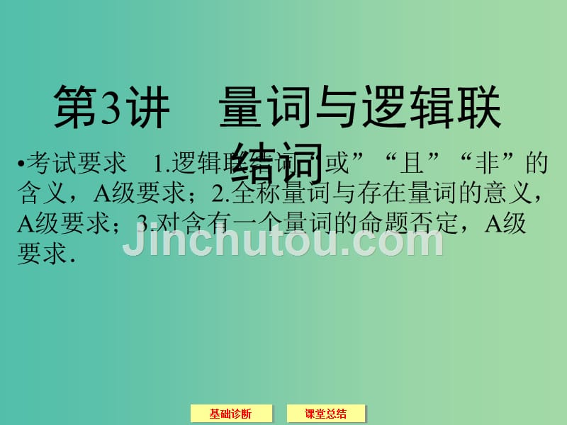 高考数学一轮复习 1-3量词与逻辑联结词课件 文_第1页