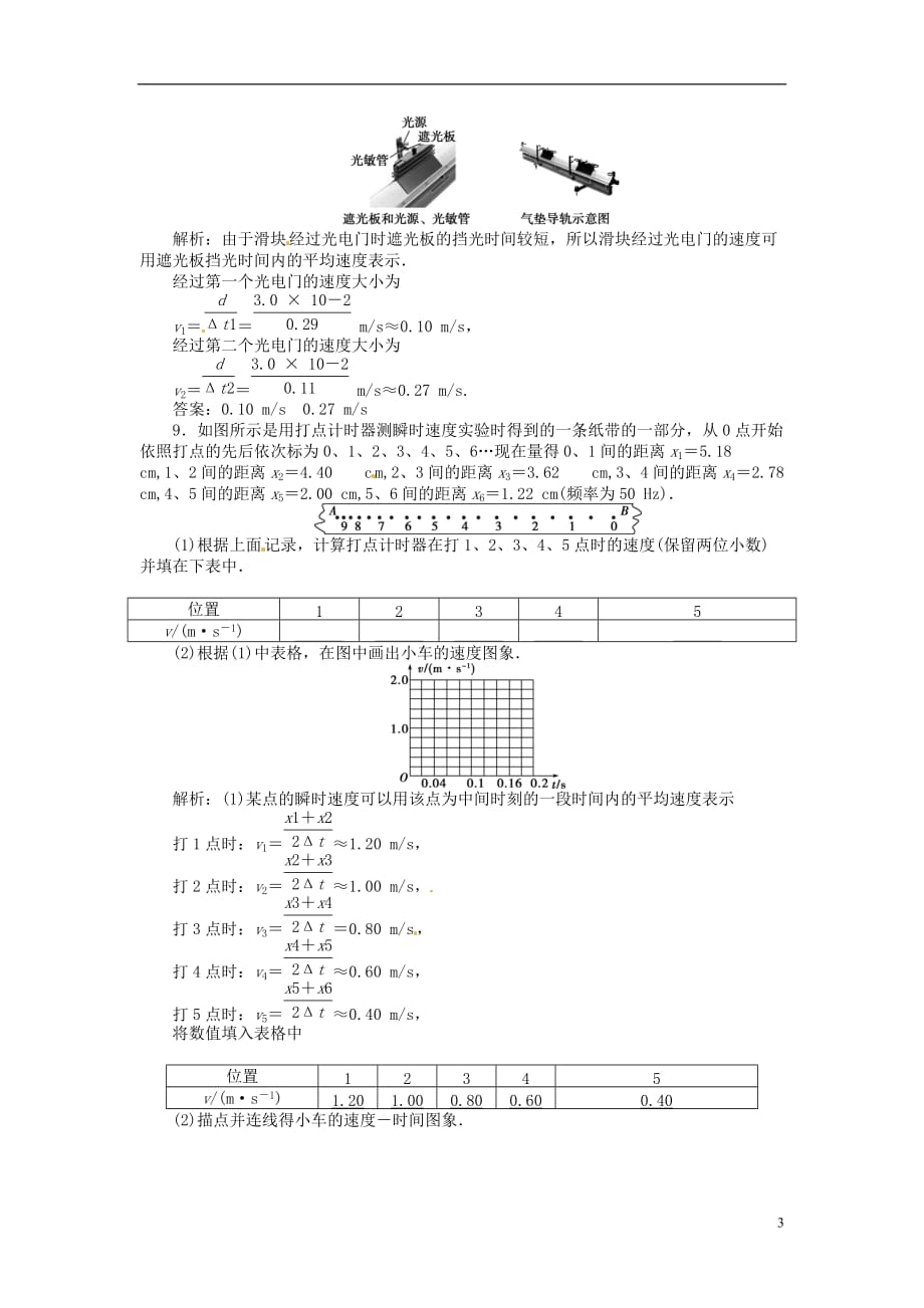 优化方案2017高中物理 第一章 运动的描述 第4节 实验 用打点计时器测速度演练知能优化 新人教版必修1_第3页