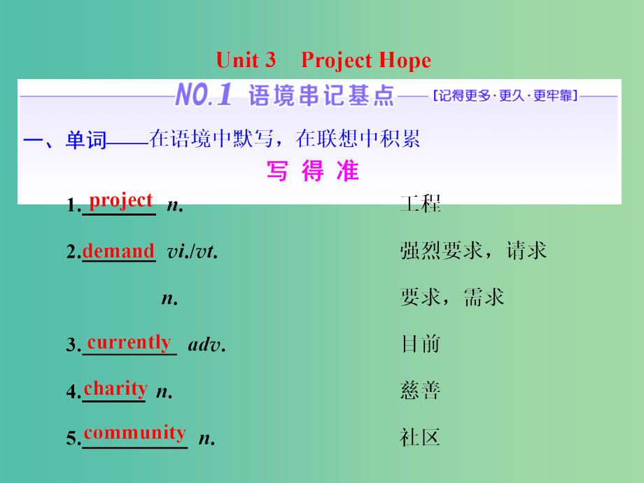 高考英语一轮复习unit3projecthope课件重庆大学版_第1页