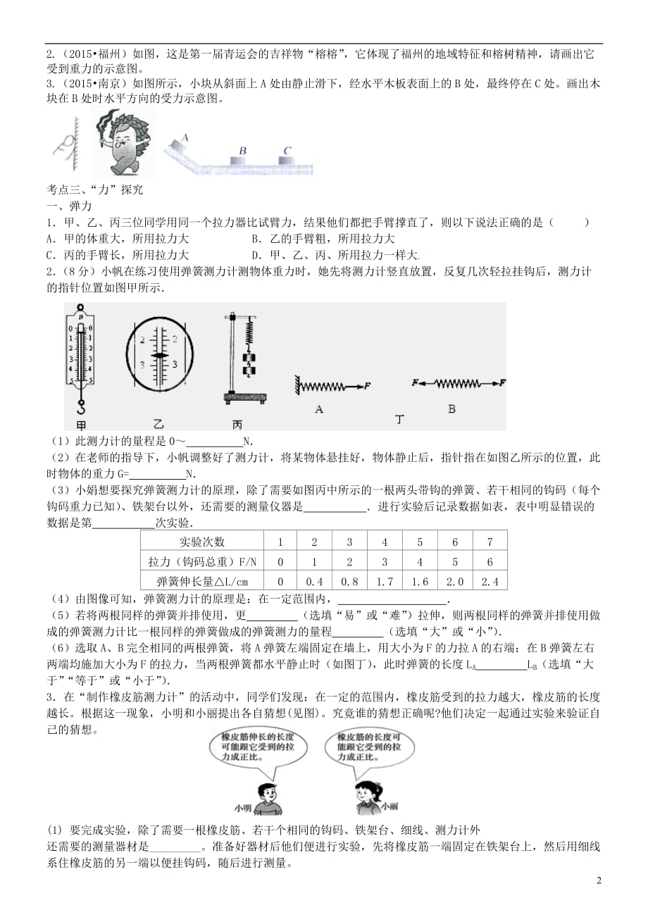 八年级物理下册 第八章 力期末复习 苏科版_第2页