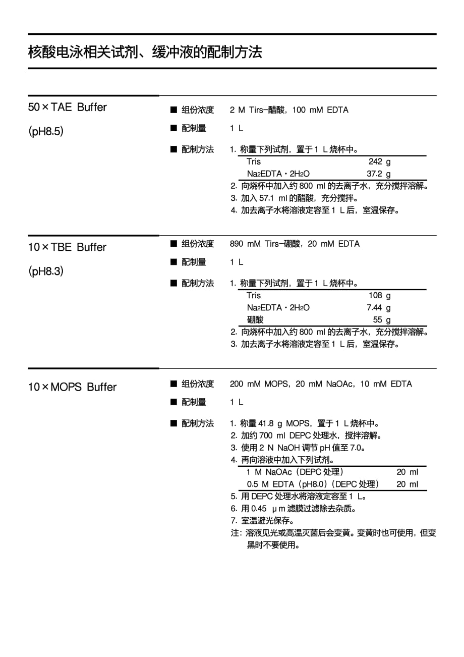 核酸电泳相关试剂、缓冲液的配制方法资料_第1页