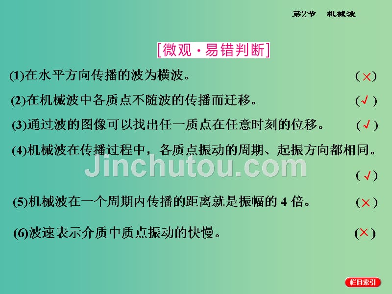 高考物理一轮复习 第十二章 波与相对论 第2节 机械波课件 新人教版选修3-4_第2页