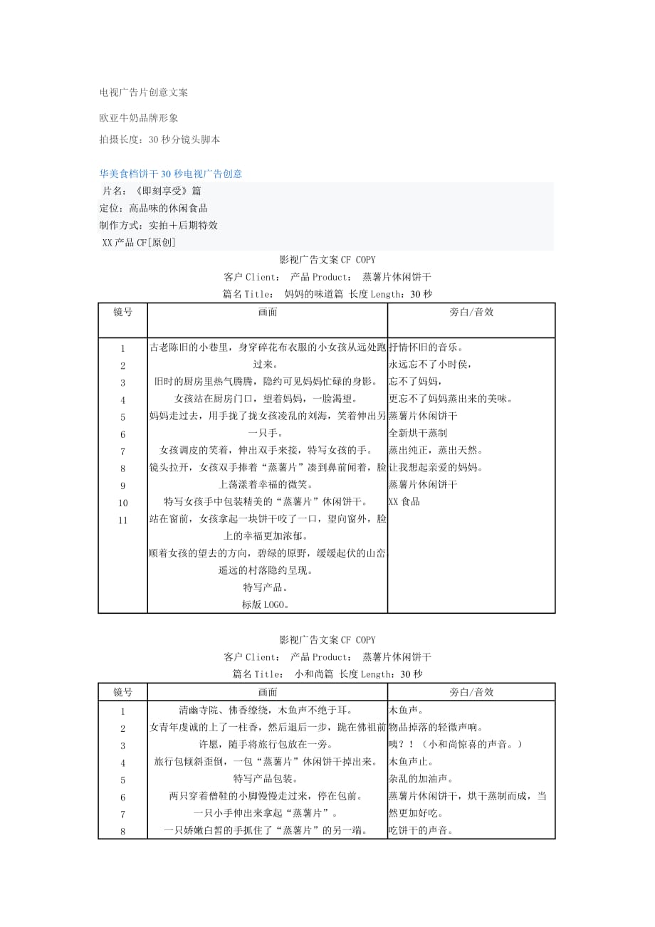 电视广告片创意文案_第1页