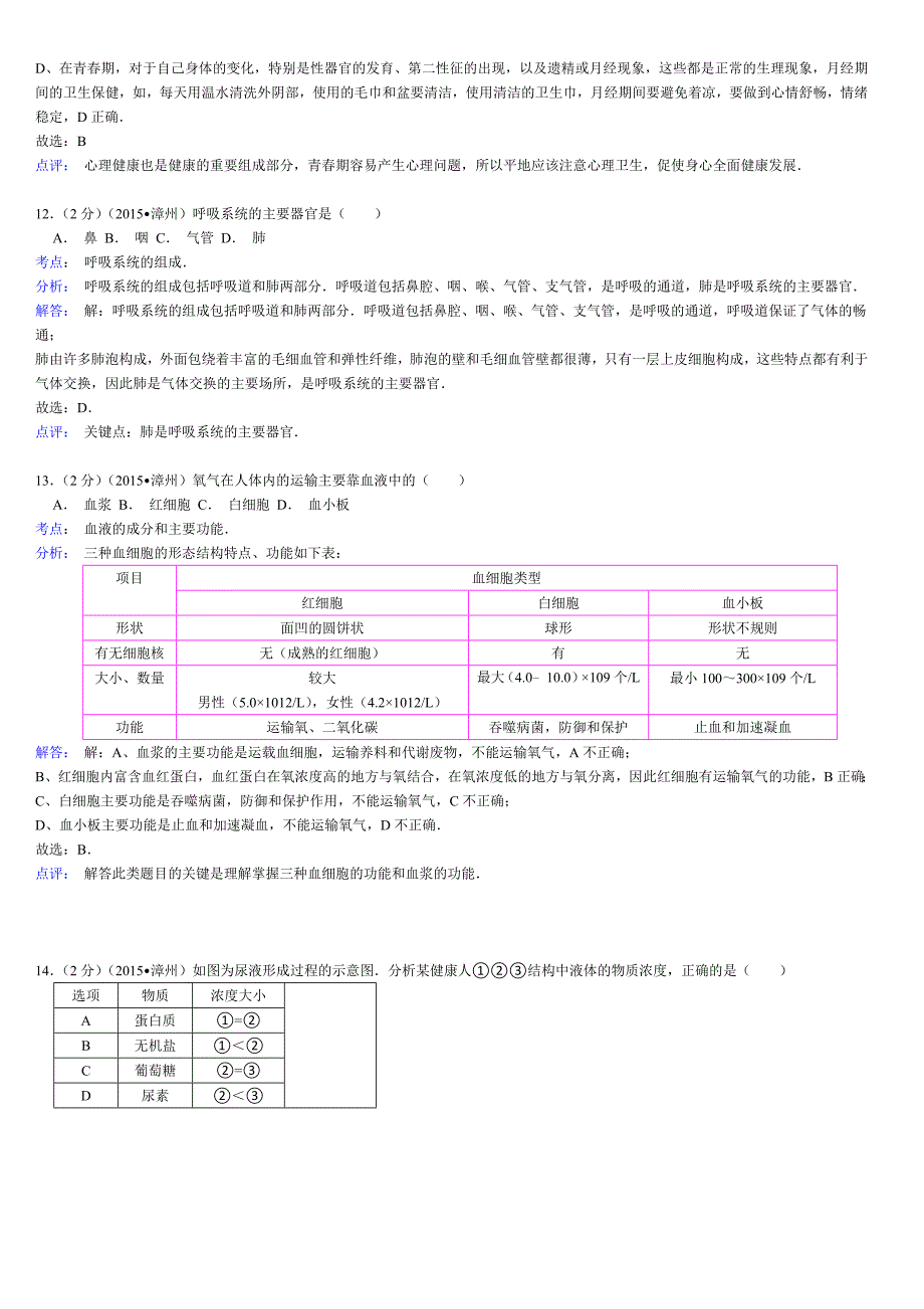 福建漳州市2015年中考生物试题(word解析版)_第4页