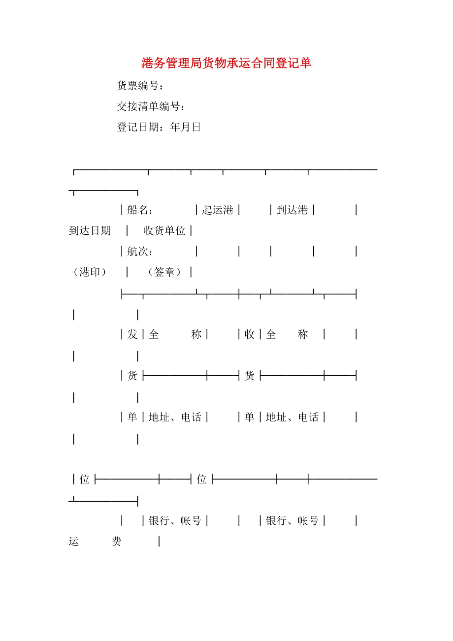 2019年港务管理局货物承运合同登记单_第1页