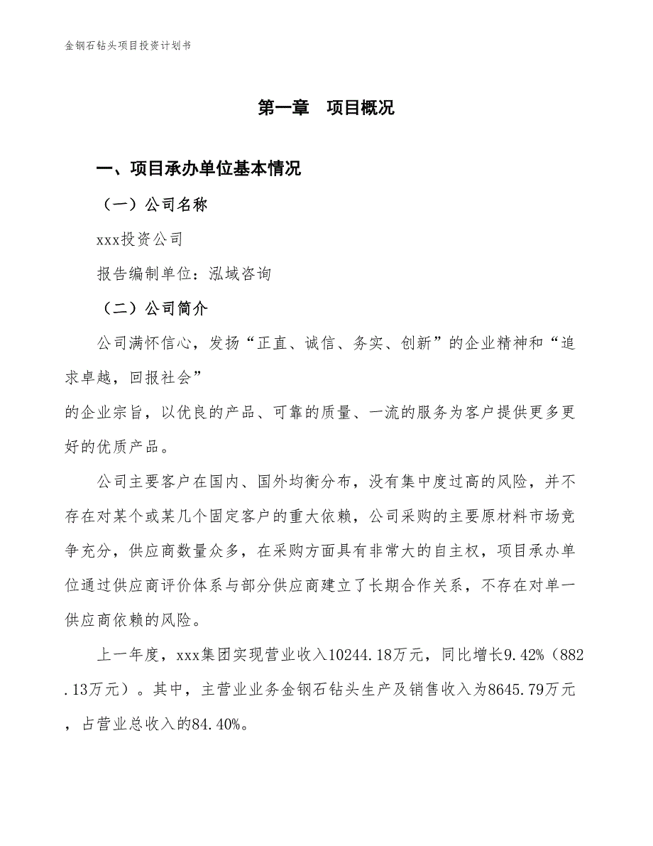 金钢石钻头项目投资计划书（参考模板及重点分析）_第2页