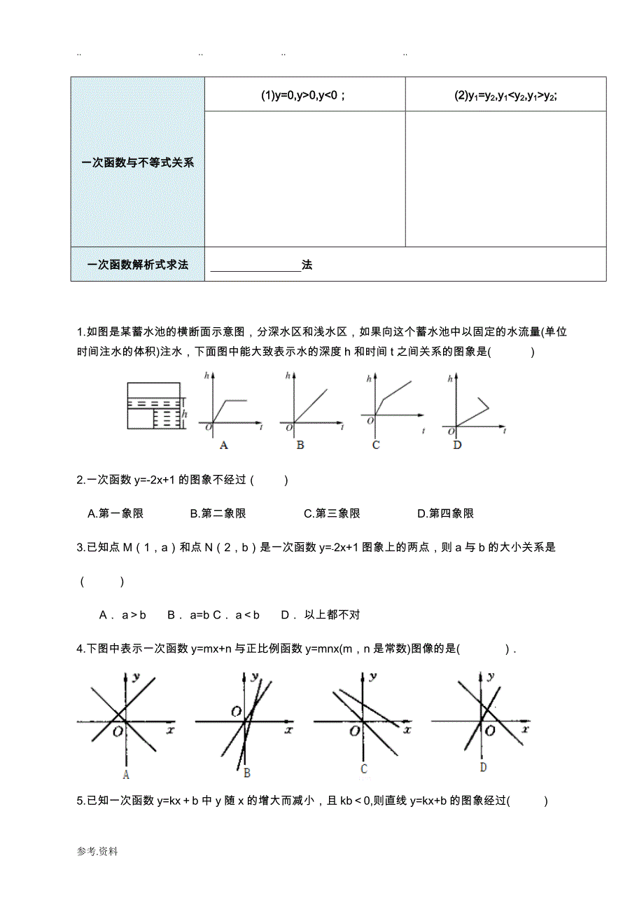 天津重点中学一次函数综合复习提高题与答案_第2页