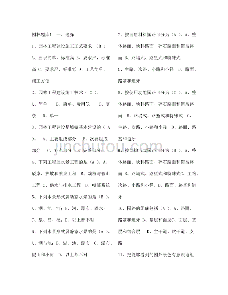 风景园林中级工程师职称评审理论考试题库secret_第1页