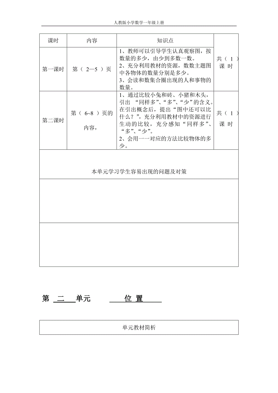 一年级上册单元教材分析共十单元_第2页