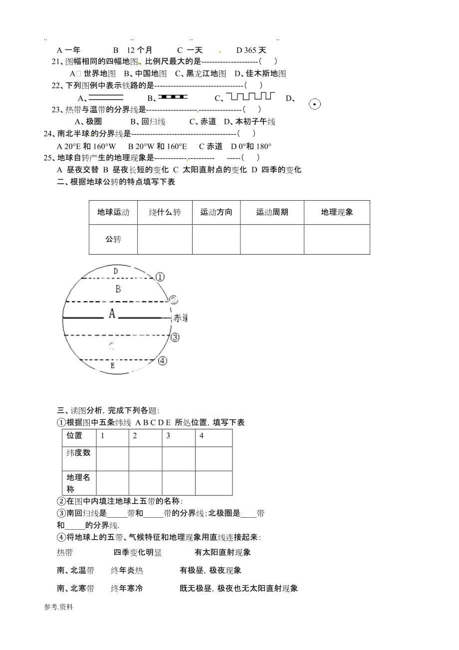 初一（上册）地理第一章地球和地图测试题(新人版附答案)_第2页