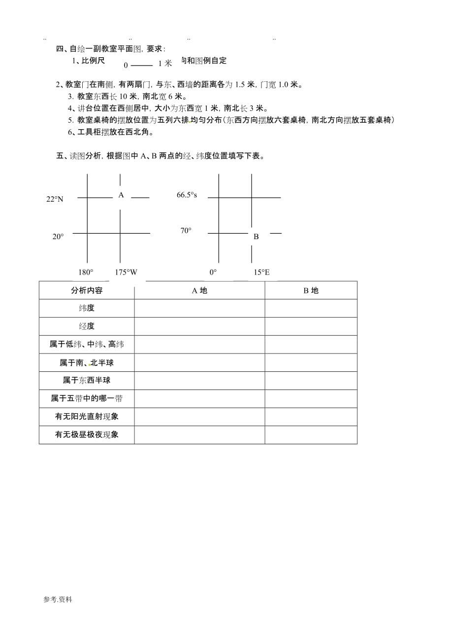 初一（上册）地理第一章地球和地图测试题(新人版附答案)_第3页