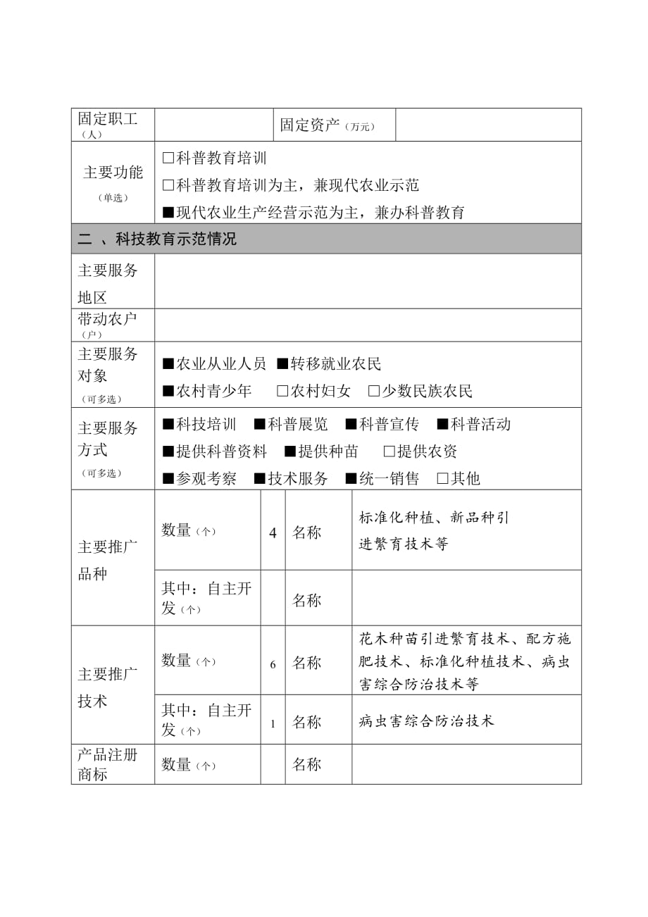 xxx先进农村科普示范基地申报表（xxx花木种植示范基地）_第2页