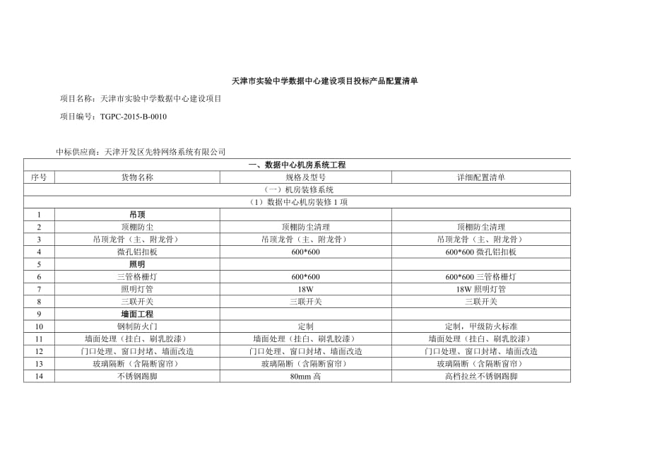 数据中心建设项目投标产品配置清单_第1页