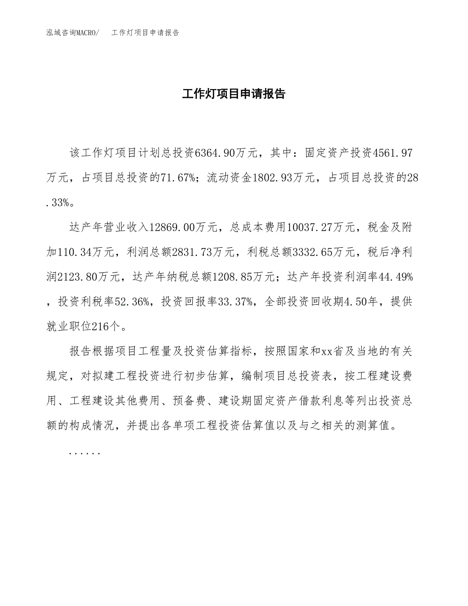 工作灯项目申请报告(目录大纲及参考模板).docx_第2页