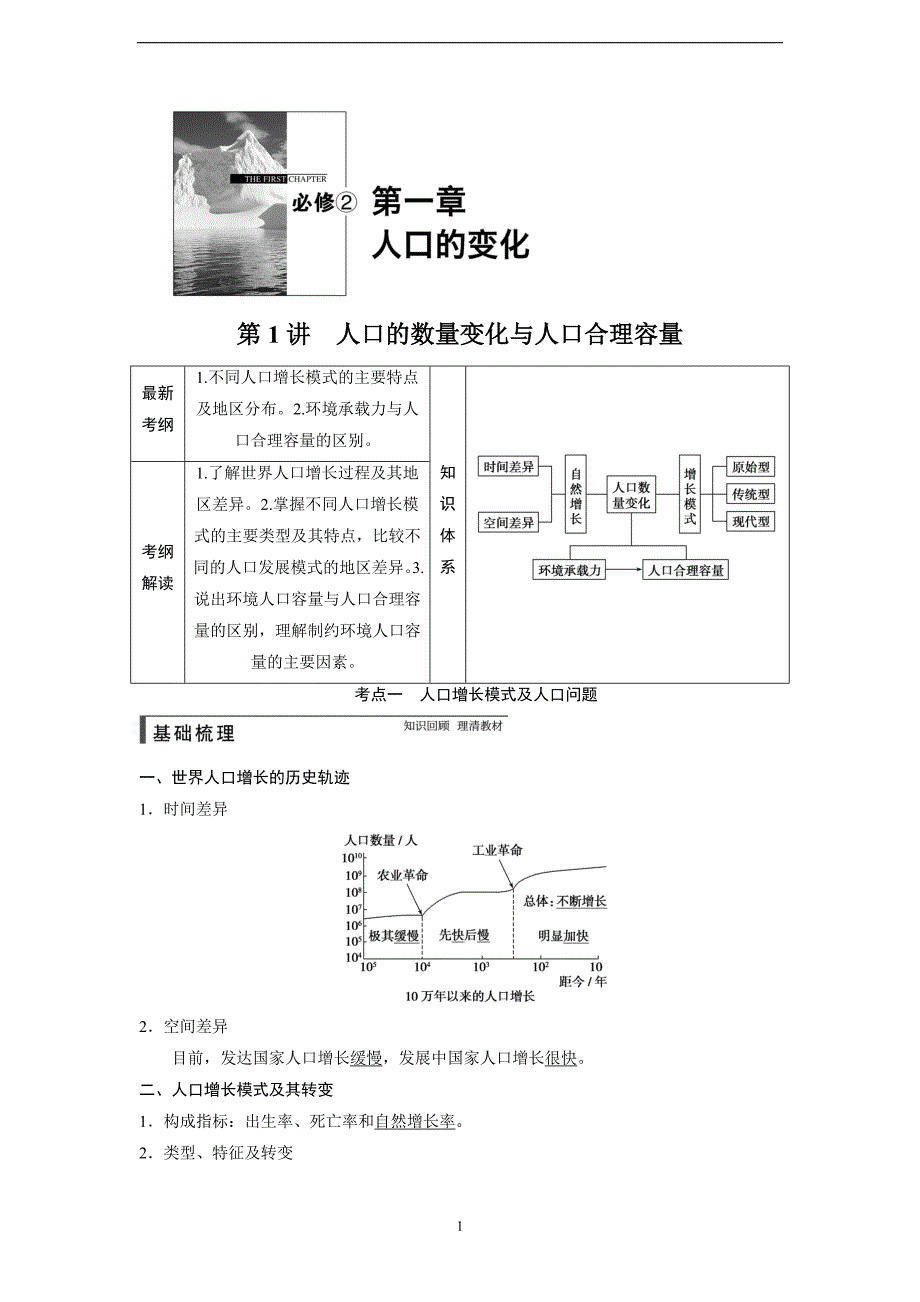 必修2第一章第1讲人口的数量变化与人口合理容量_第1页