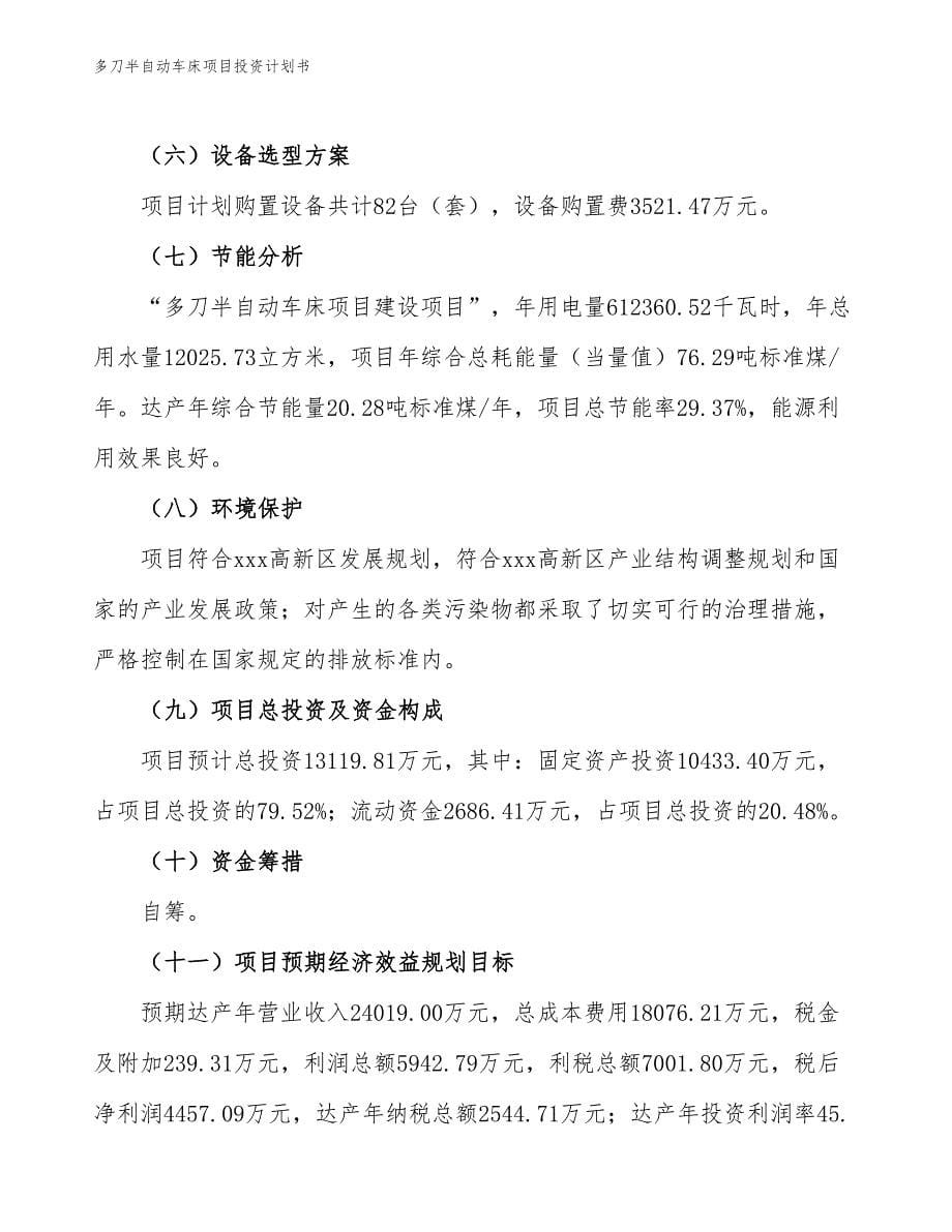 多刀半自动车床项目投资计划书（参考模板及重点分析）_第5页