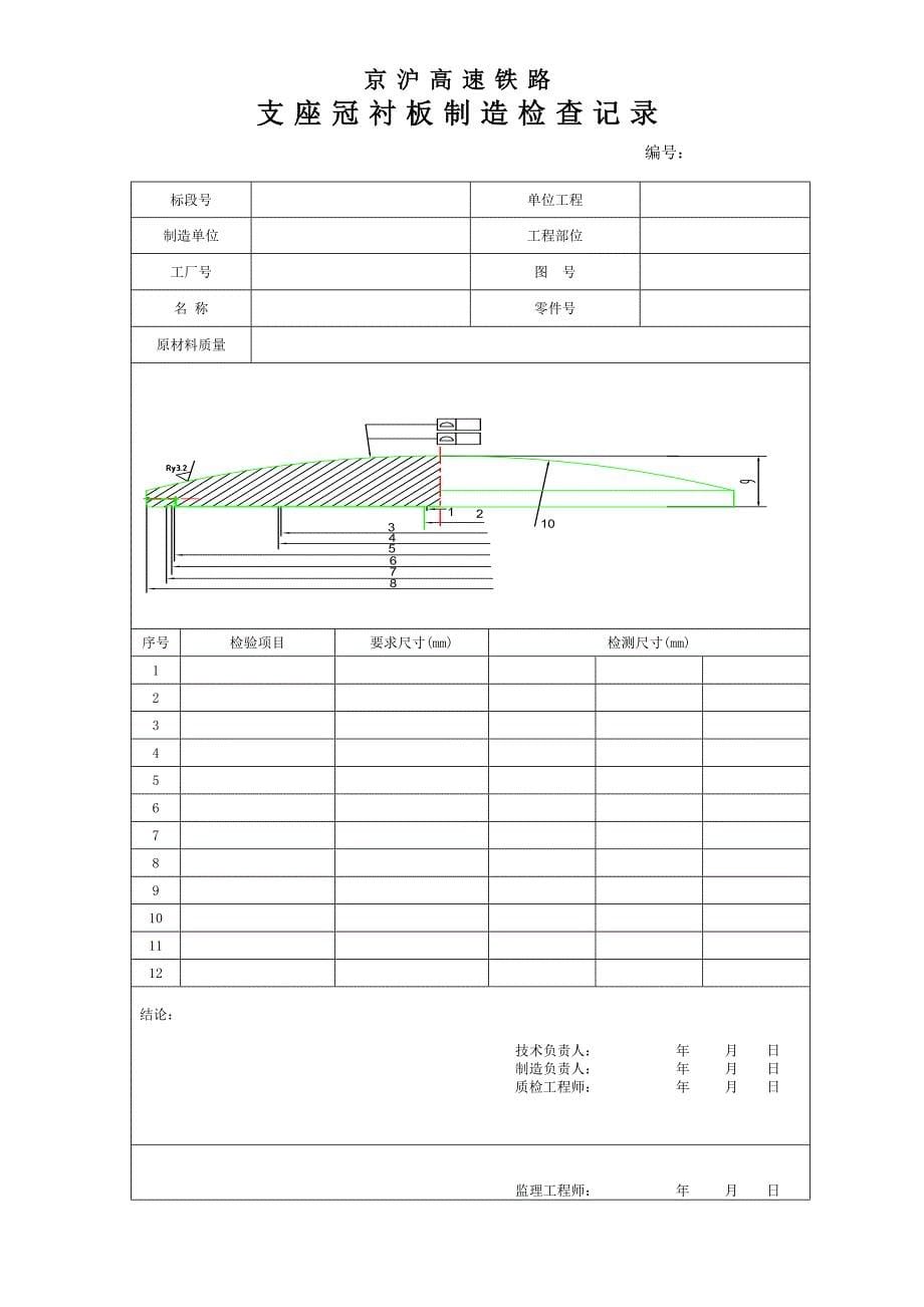 京沪高速铁路建设工程监理和施工用表第十篇107155支座及钢梁制造过程检查用表_第5页