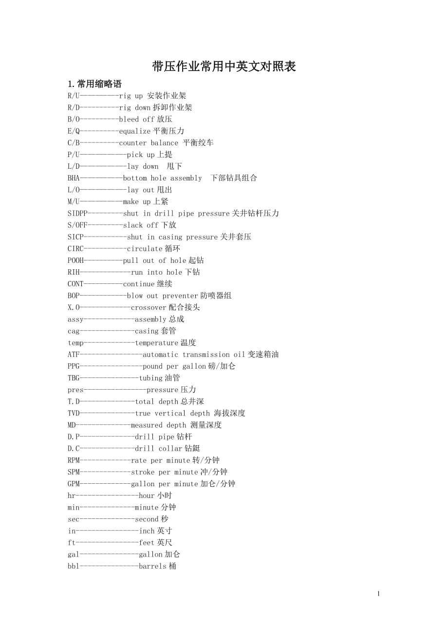 带压作业常用单词概要_第1页