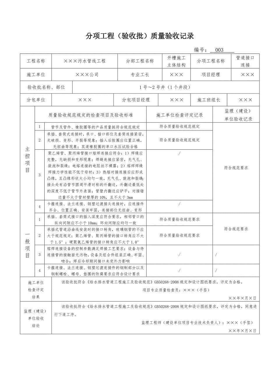 青岛市公用质监站给水排水管道工程表格_第5页