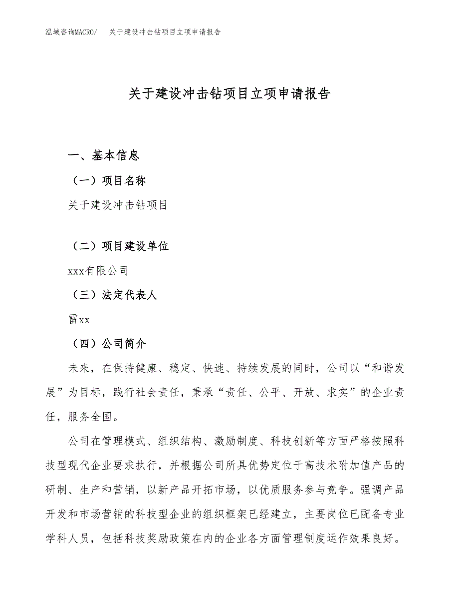 关于建设冲击钻项目立项申请报告（41亩）.docx_第1页