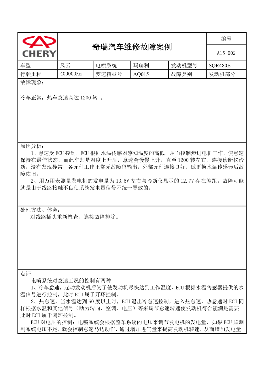 国产奇瑞汽车故障例子概要_第3页