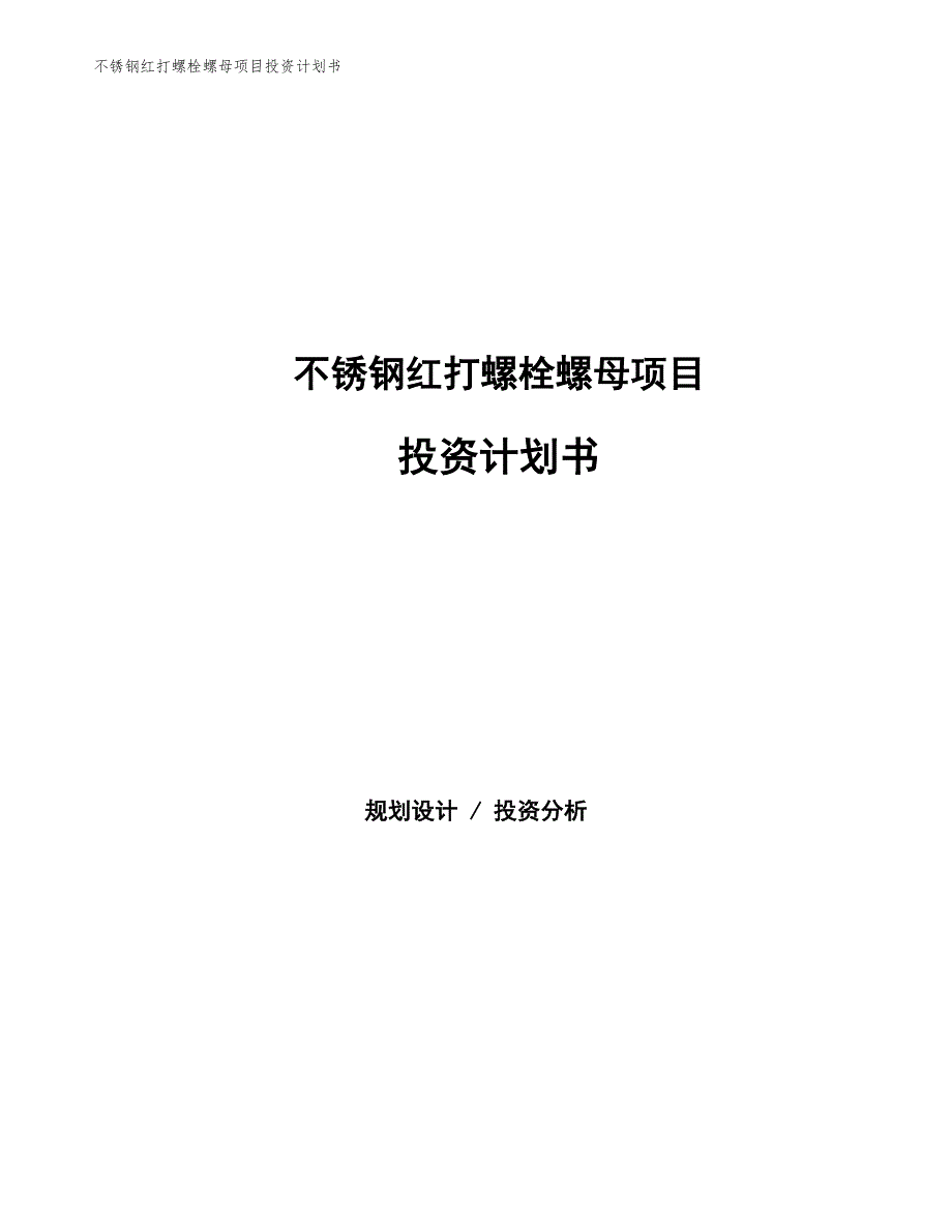 不锈钢红打螺栓螺母项目投资计划书（参考模板及重点分析）_第1页