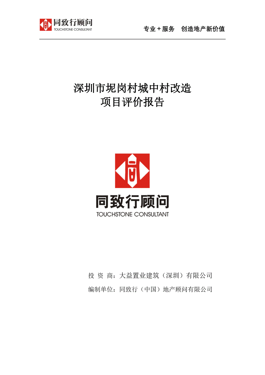 同致行：深圳市坭岗村城中村改造项目评价报告_第1页