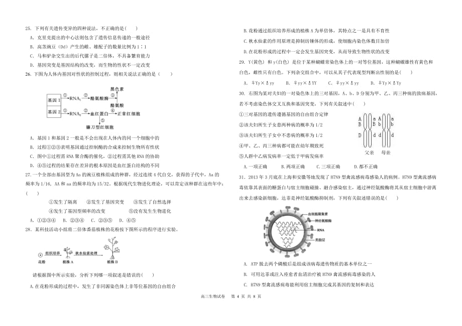 四校联考高三生物试题_第4页