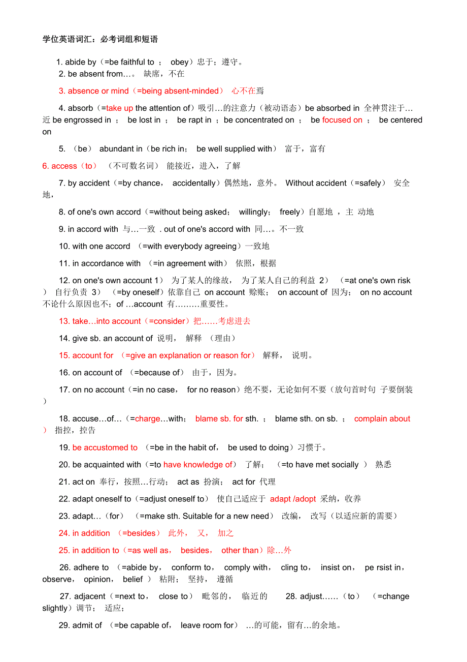 学位英语词汇必考组和短语中英文版_第1页