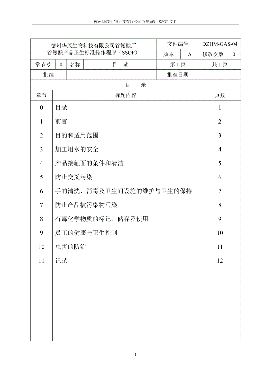 德州华茂生物科技有限公司谷氨酸厂ssop文件doc_第1页