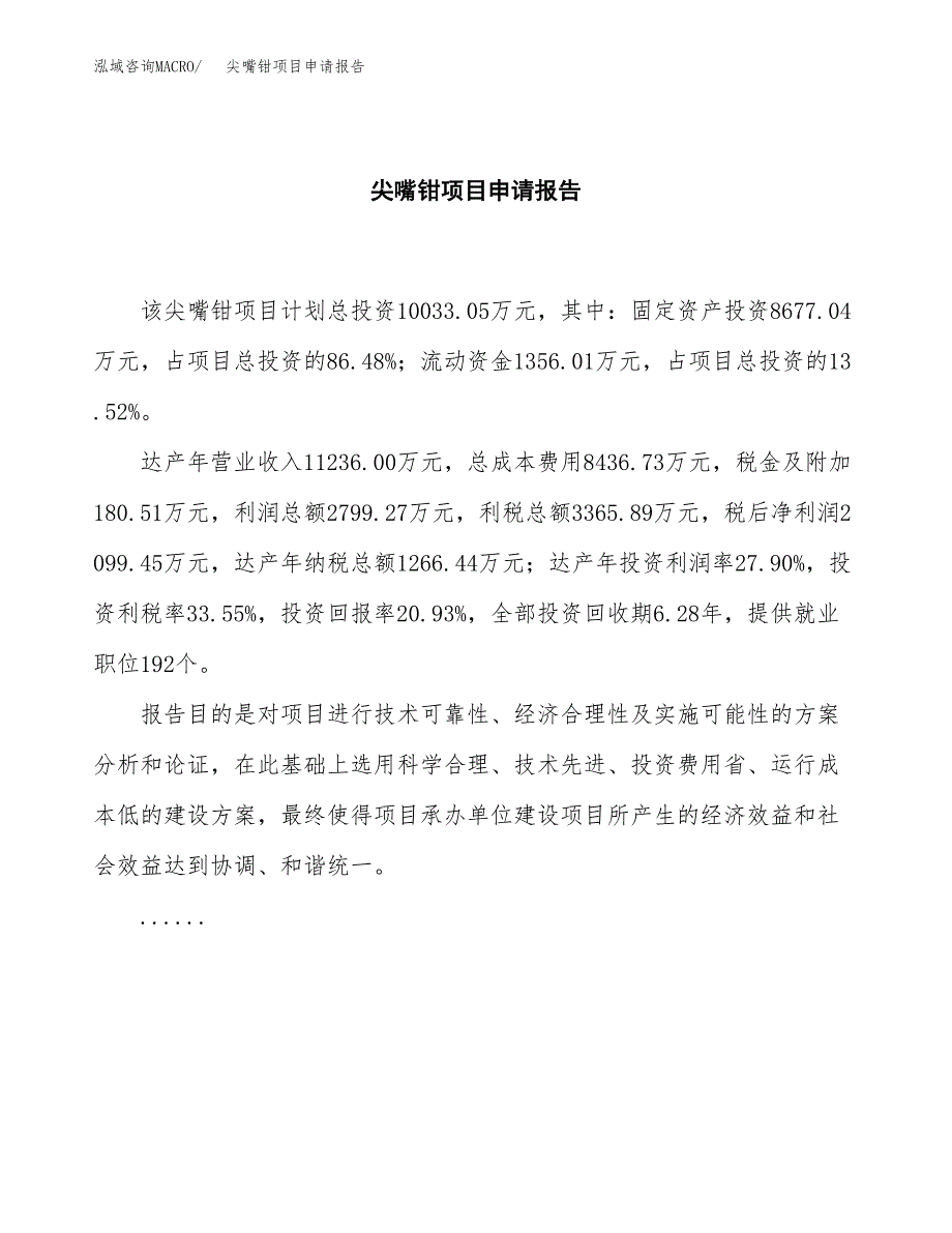 尖嘴钳项目申请报告(目录大纲及参考模板).docx_第2页