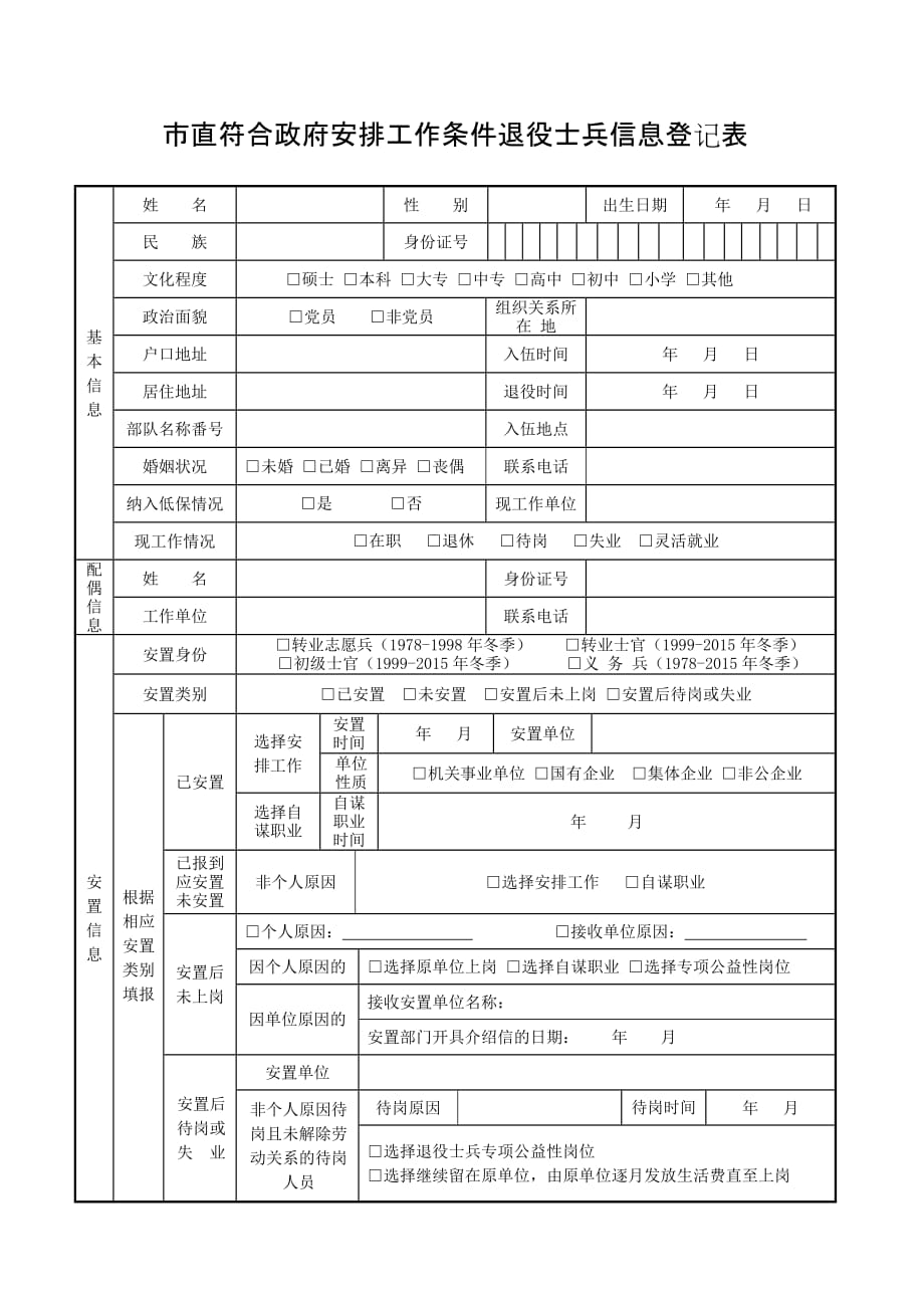 直符合政府安排工作条件退役士兵信息登记表_第1页