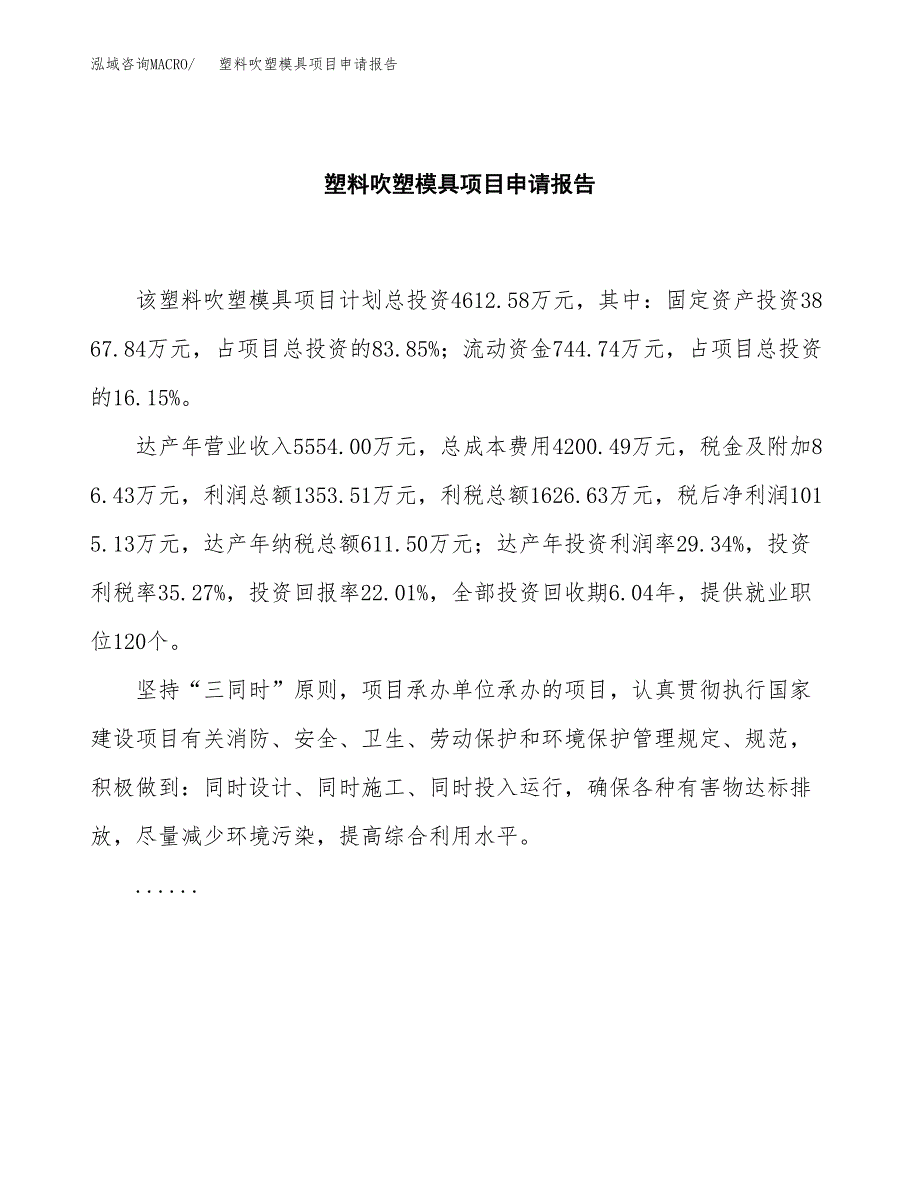 塑料吹塑模具项目申请报告(目录大纲及参考模板).docx_第2页