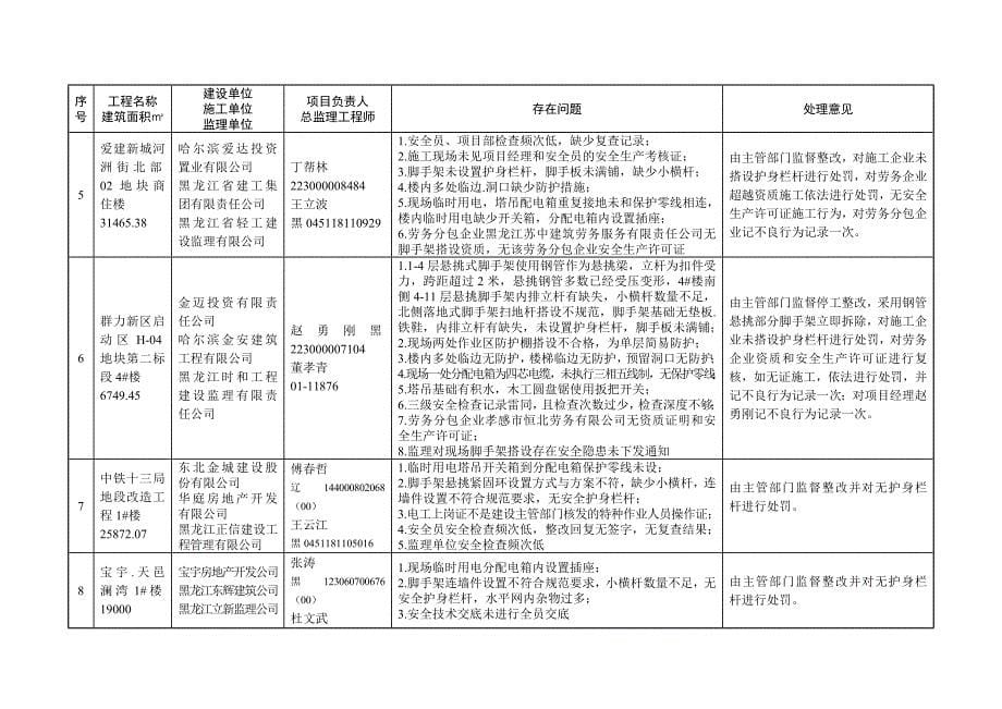 黑龙江省建设系统安全生产巡查情况一览表14页_第5页