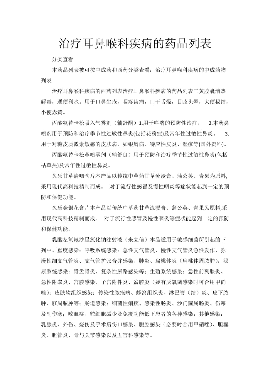 治疗喉科疾病的中成药物列表_第1页