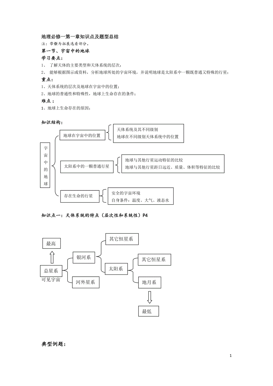 高中地理必修一第一章第一节知识点及题型总结_第1页