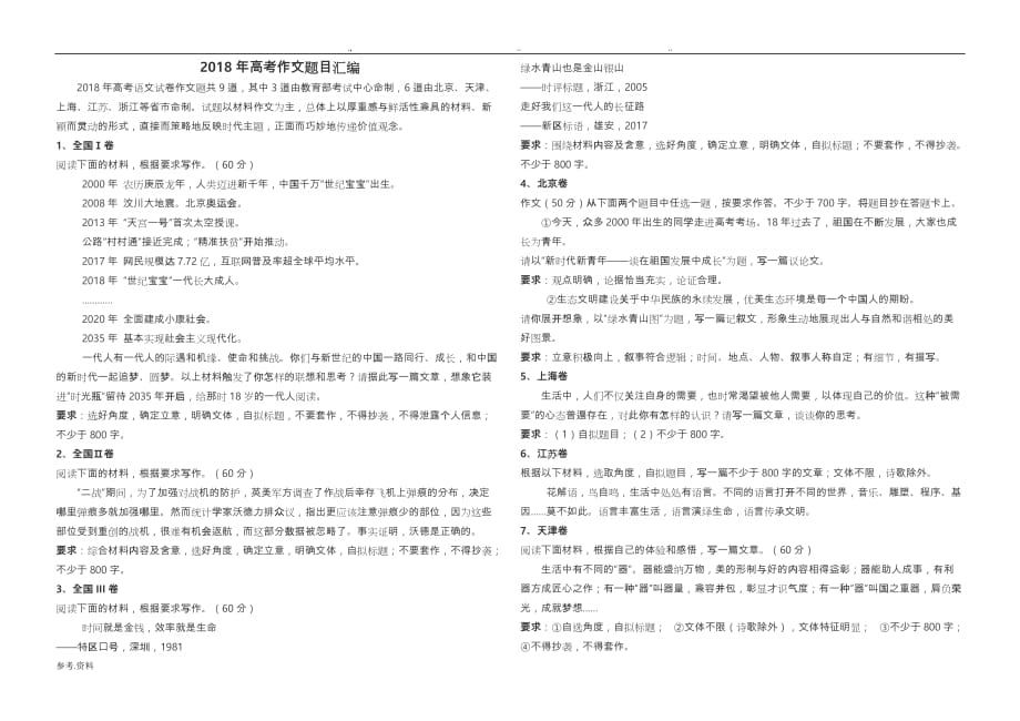 2018高考作文题目汇编(直接打印使用)_第1页