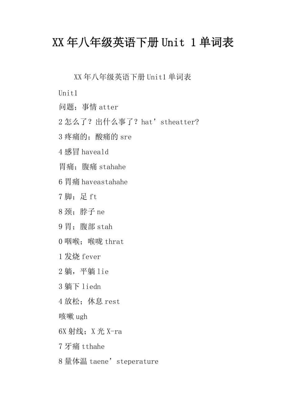 2017年八年级英语下册unit1单词表_第1页