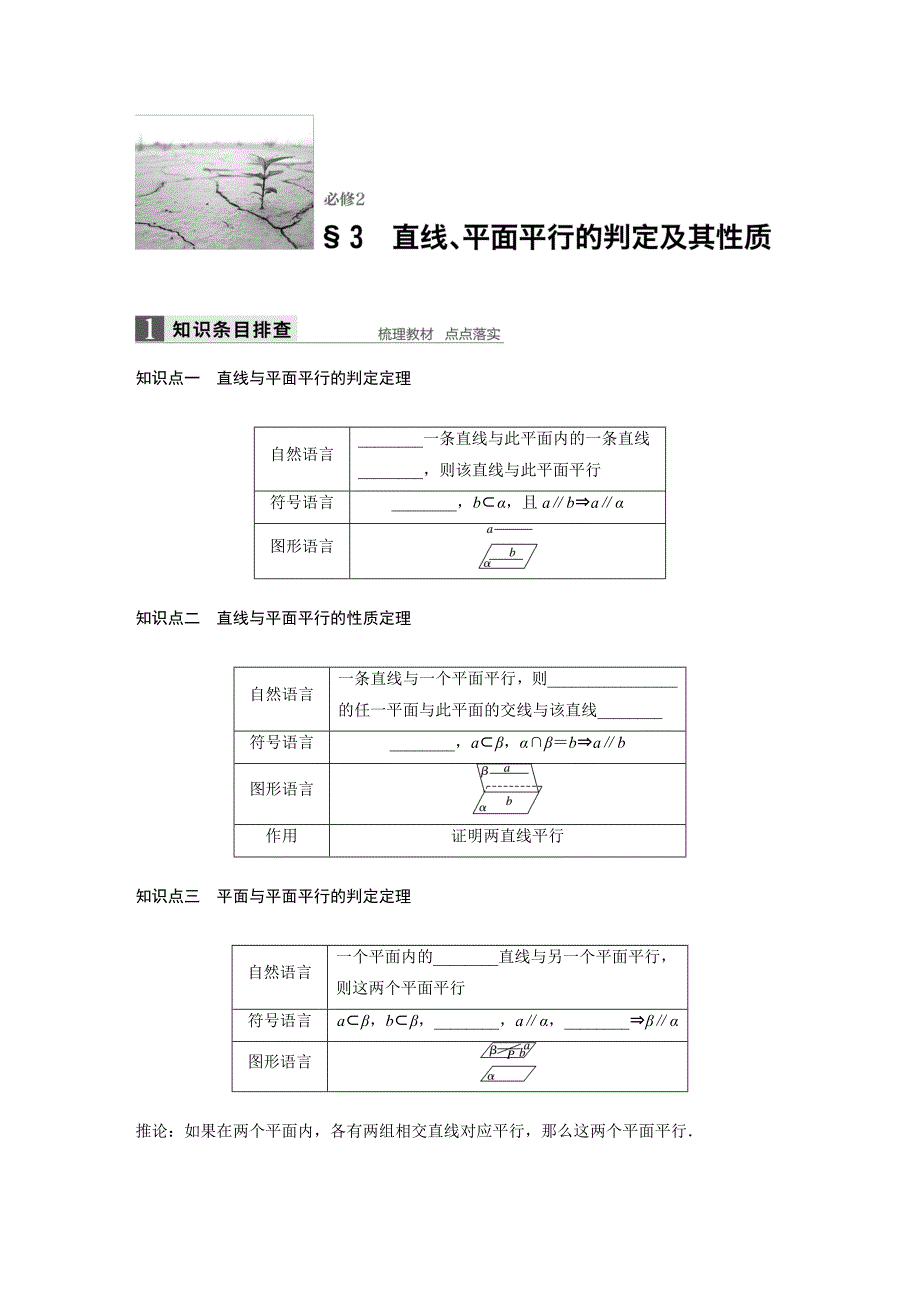 2018版浙江学业水平考试数学知识清单与冲a训练8直线、平面平行的判定及性质_第1页