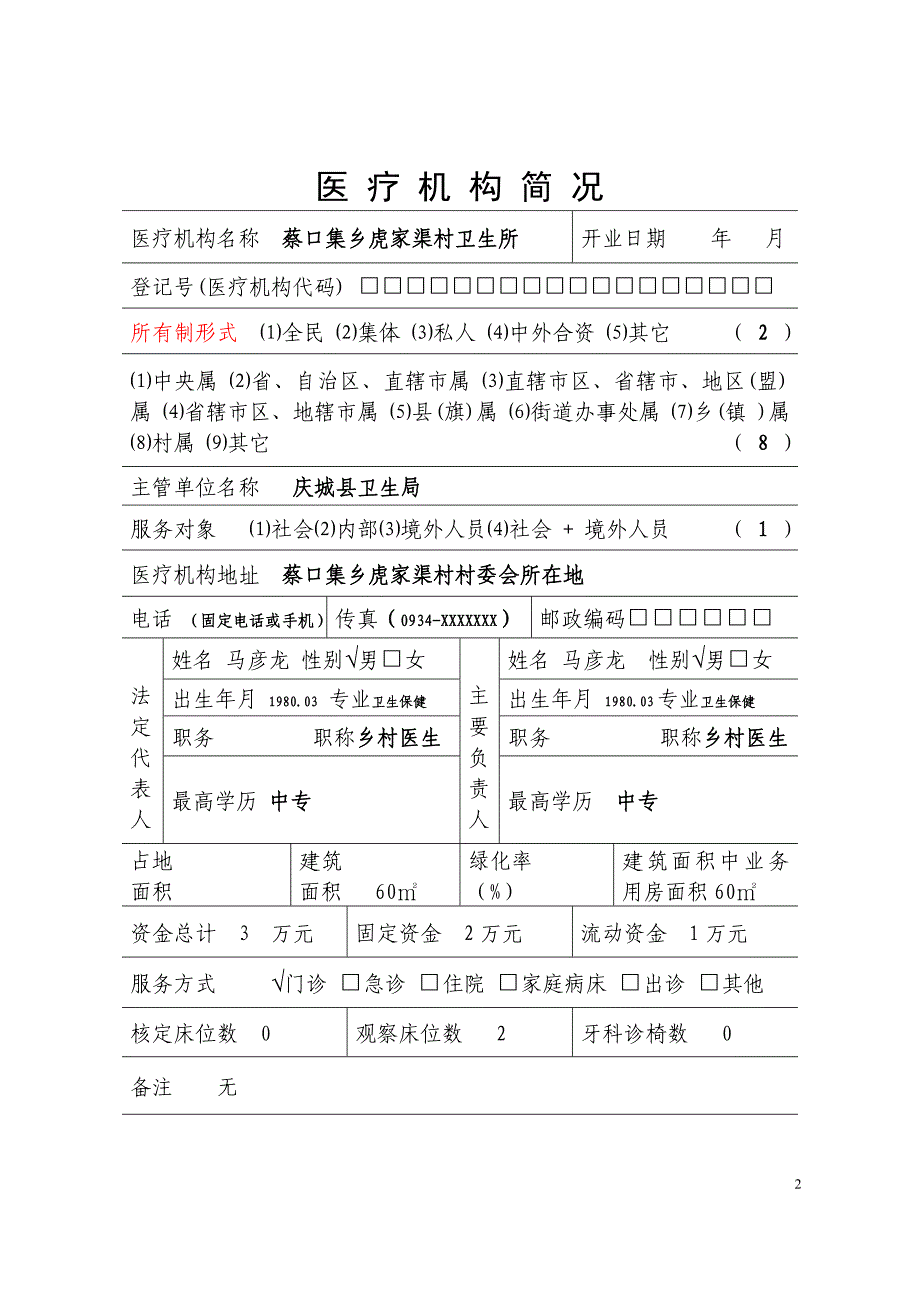 医疗机构申请执业登记注册书-范本_第2页