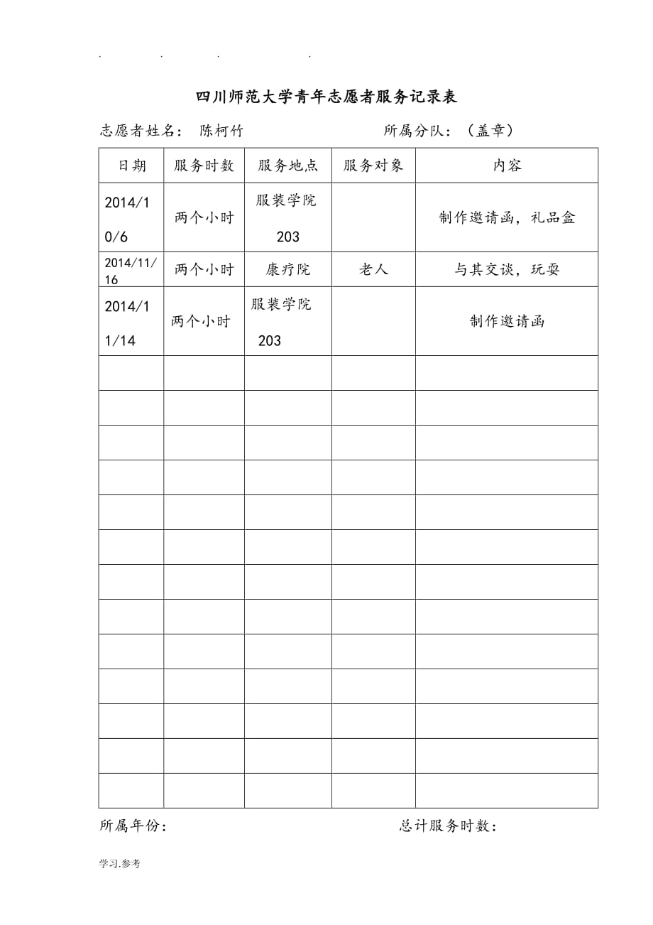 优秀个人优秀志愿者申请书与表_第3页