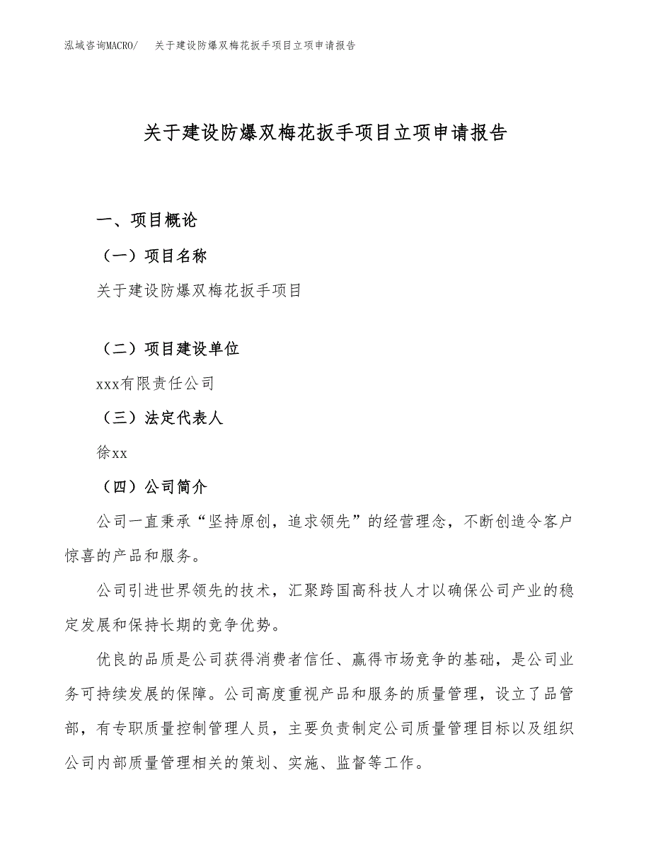 关于建设防爆双梅花扳手项目立项申请报告（61亩）.docx_第1页