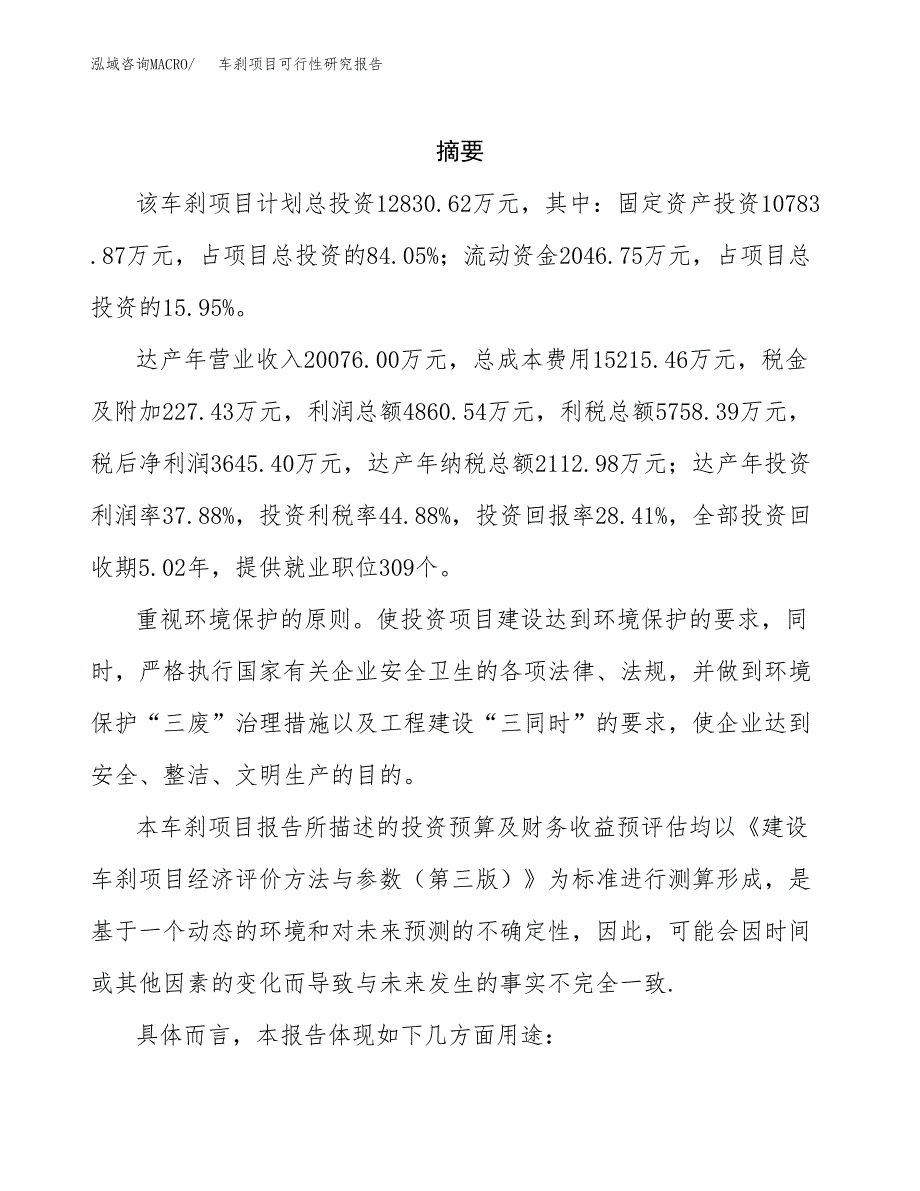 车刹项目可行性研究报告参考大纲目录及重点难点分析_第2页