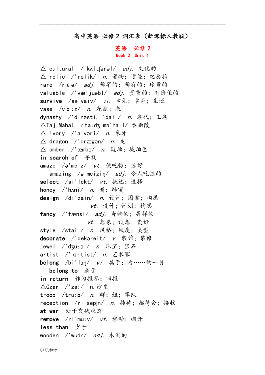 人版高中英语_必修2_词汇表(带音标)_第1页