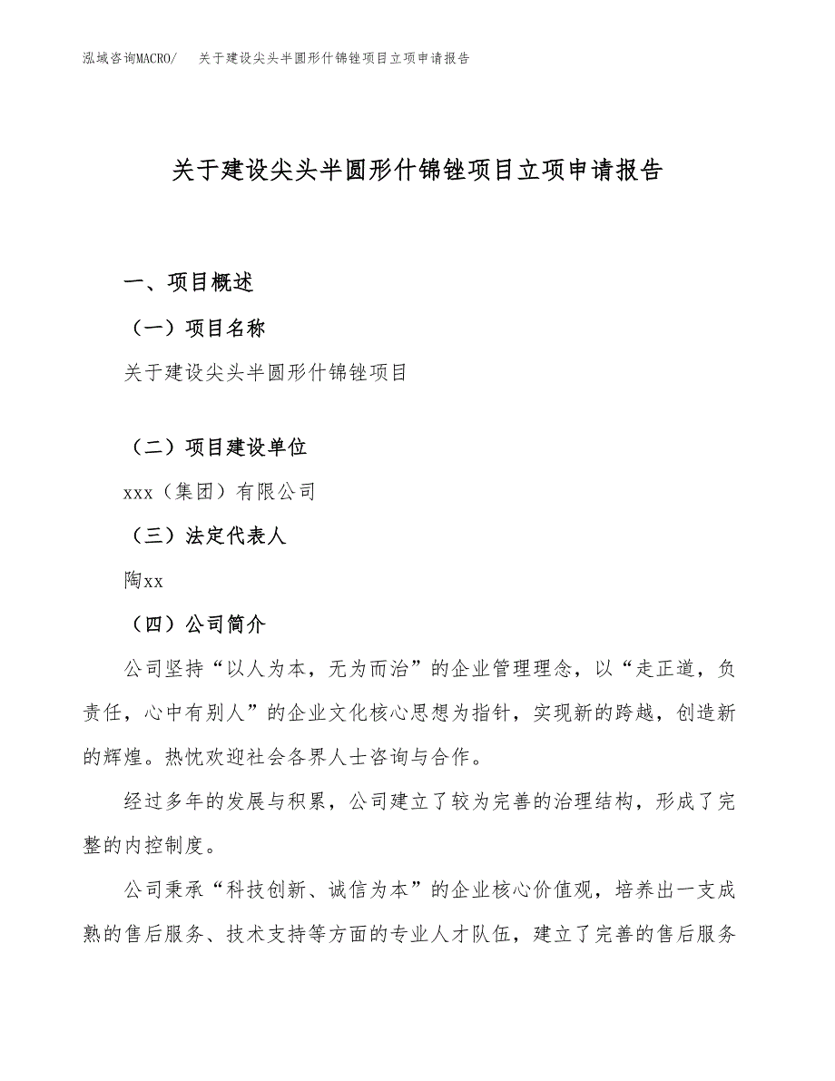 关于建设尖头半圆形什锦锉项目立项申请报告（82亩）.docx_第1页